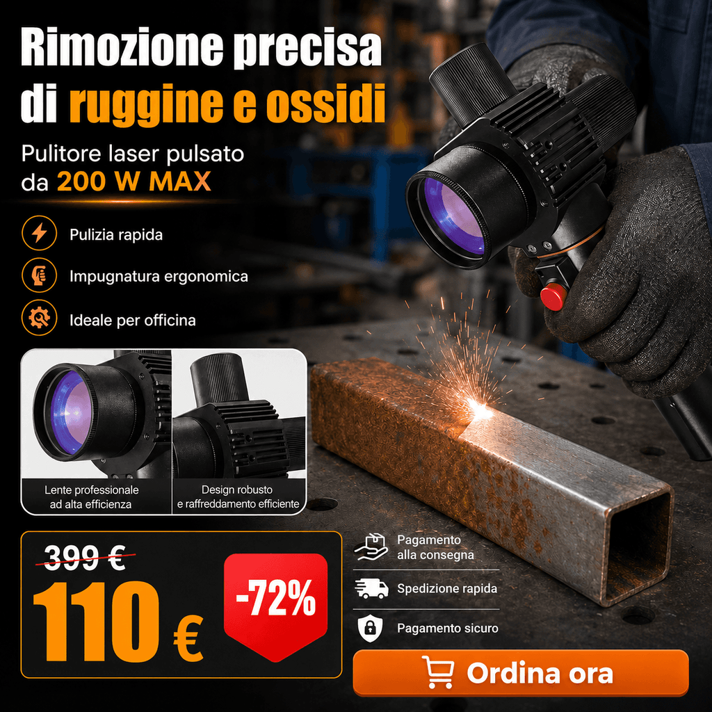Macchina per la pulizia laser pulsata portatile da 200 W MAX con testina di pulizia leggera, adatta per la rimozione di resina, olio, ruggine e rivestimenti
